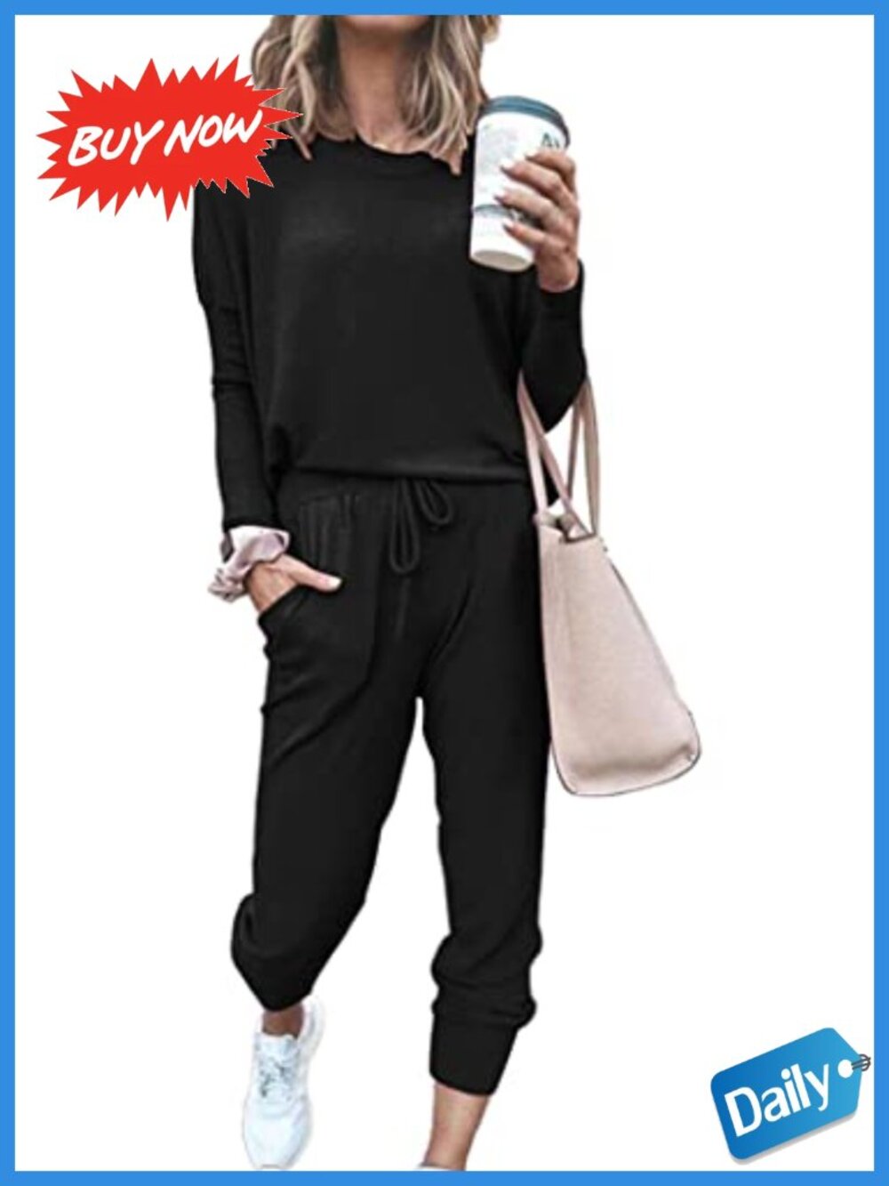 Women's 2 Piece Lounge Set Long Sleeve Crewneck Top & High Waist Jogger Pants